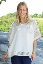 Kristiana Crochet Detail Linen Top Stone Stone - Kristiana Crochet Detail Linen Top Stone