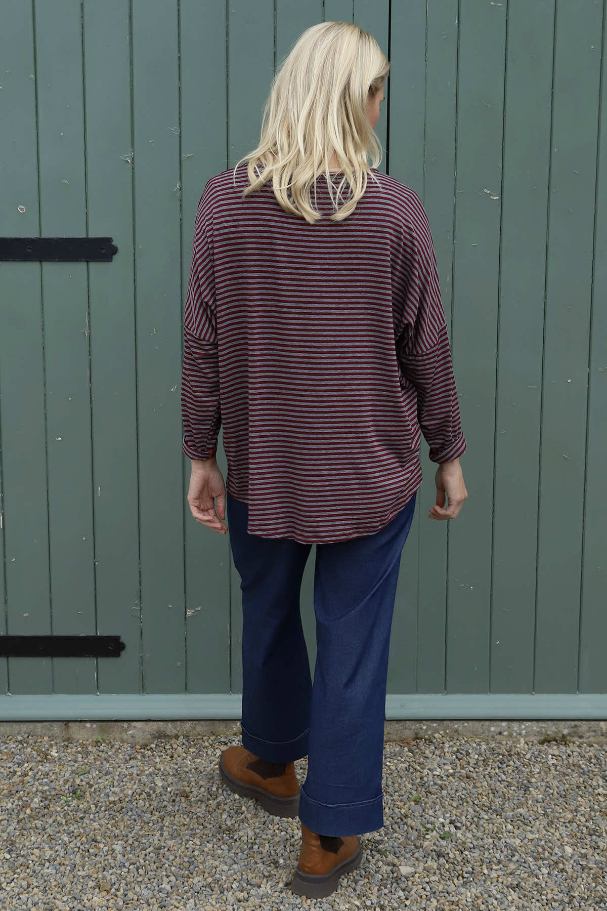 Frances Stripe Sweat Top Marl Grey