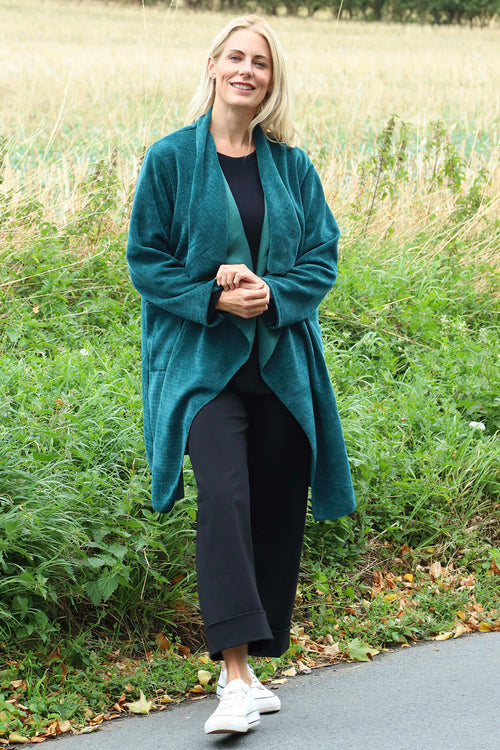 Dorothy Cord Waterfall Cardigan Jade Green