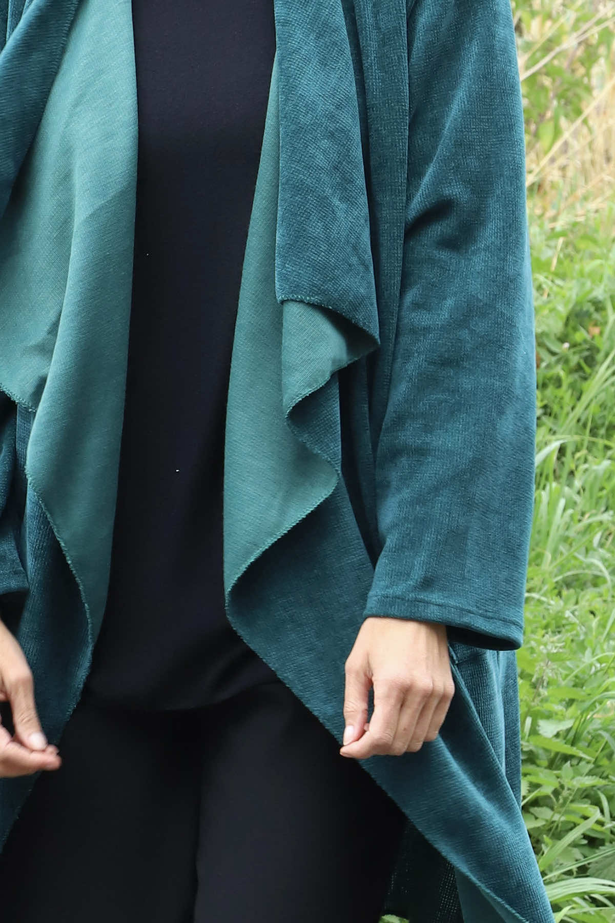 Dorothy Cord Waterfall Cardigan Jade Green