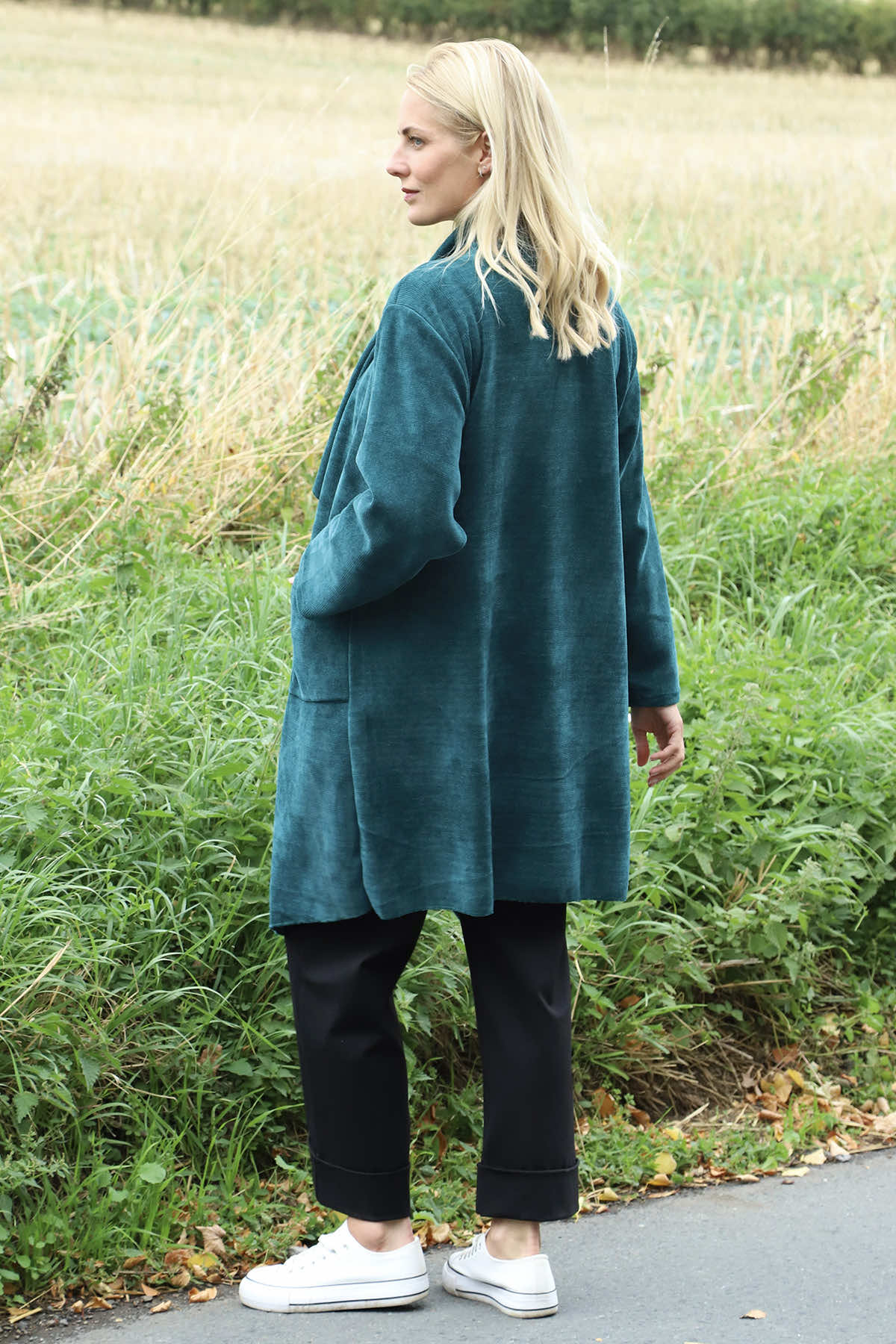 Dorothy Cord Waterfall Cardigan Jade Green