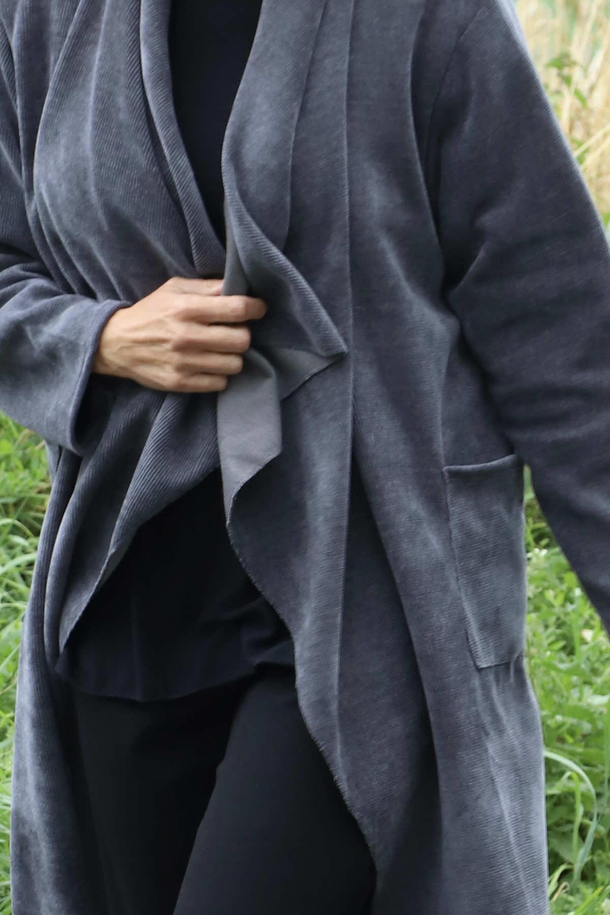 Dorothy Cord Waterfall Cardigan Mid Grey