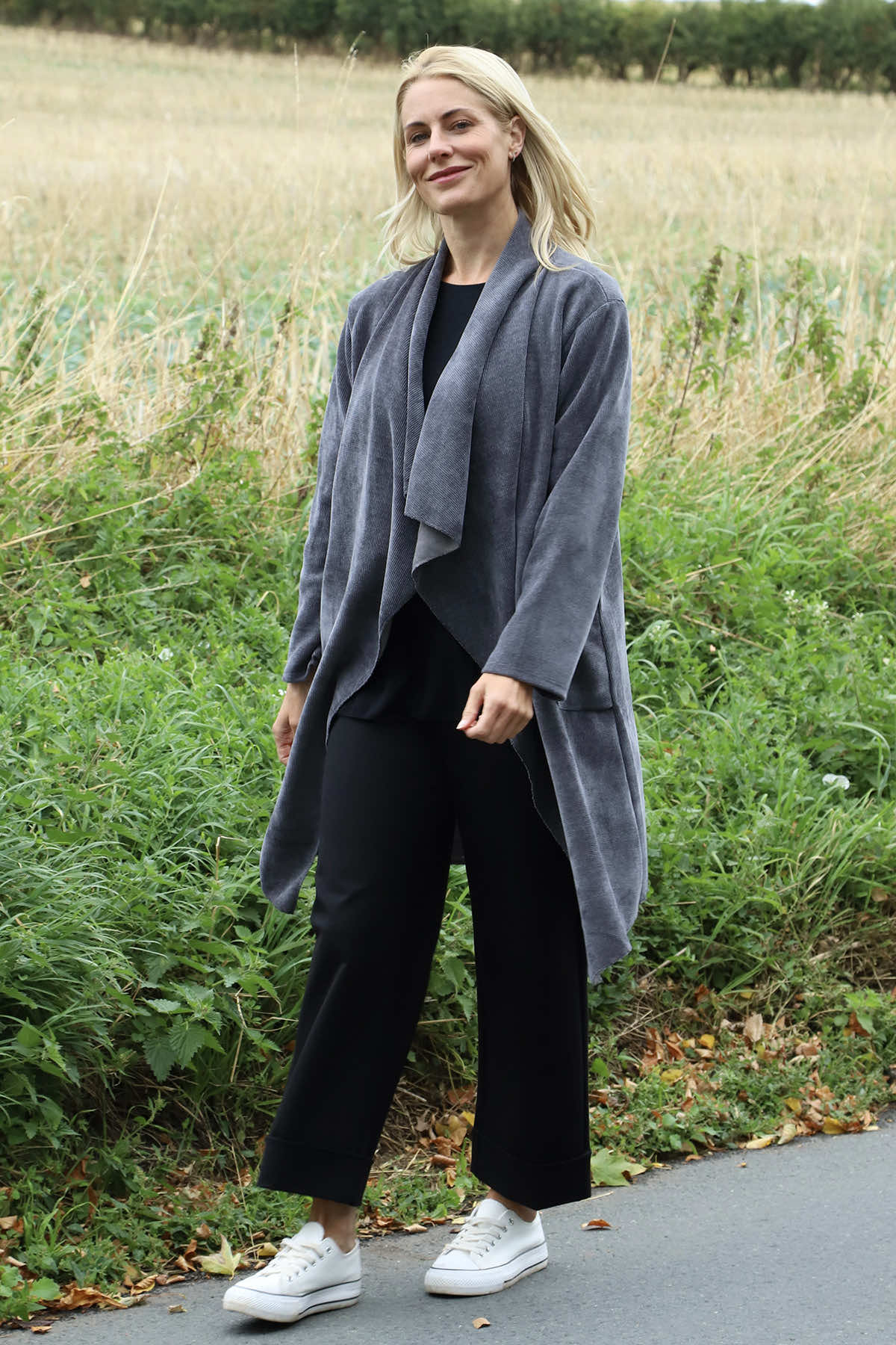 Dorothy Cord Waterfall Cardigan Mid Grey