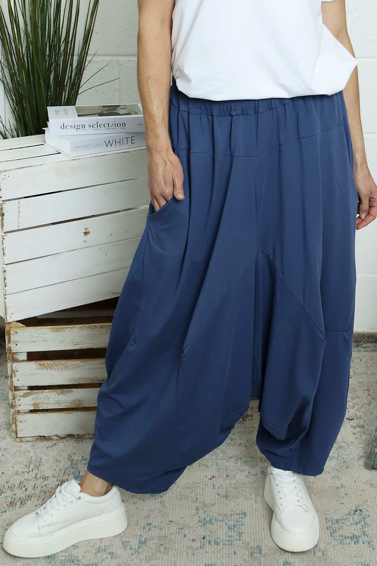 Janine Cotton Harem Trousers Blue