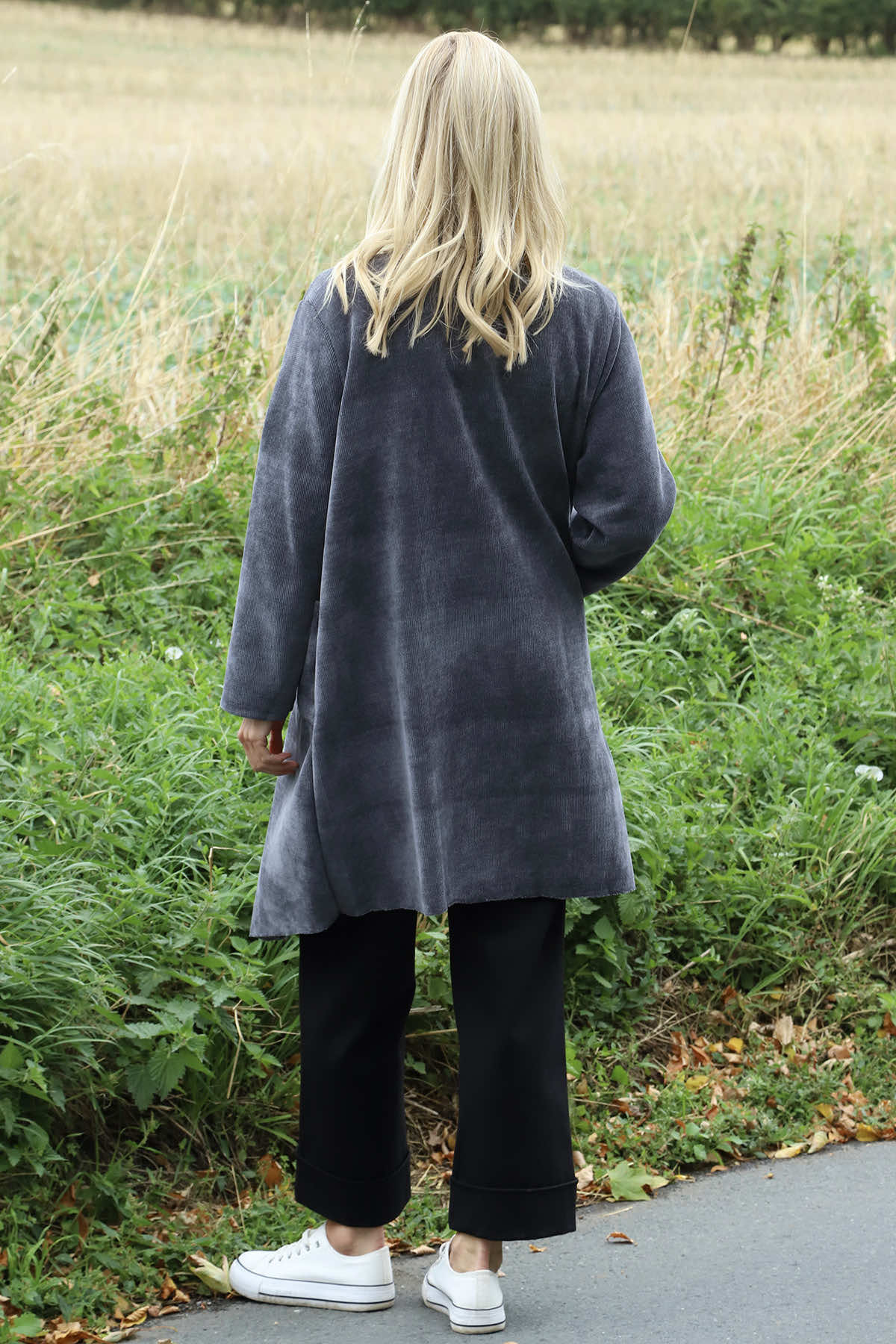 Dorothy Cord Waterfall Cardigan Mid Grey