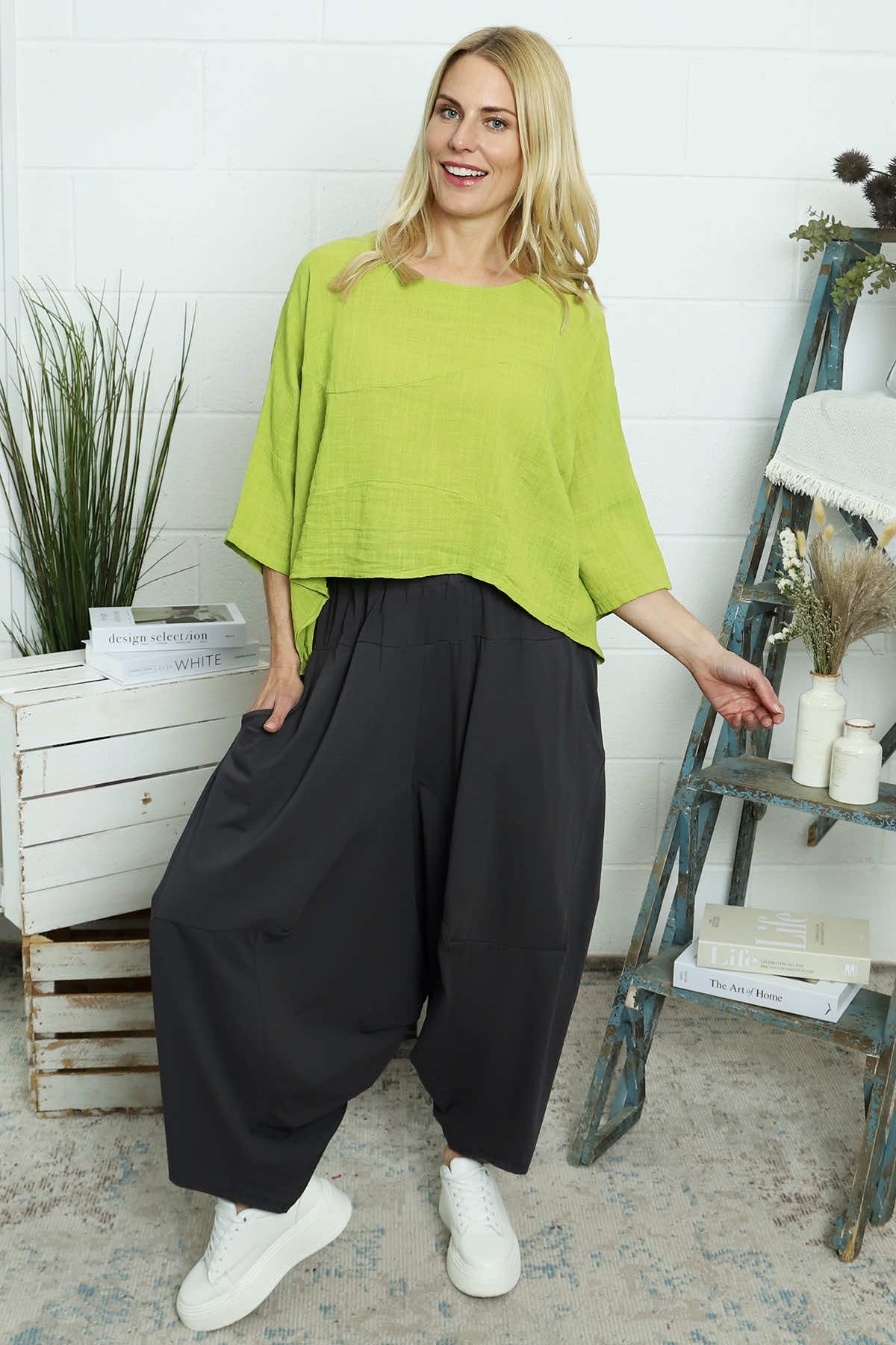 Janine Cotton Harem Trousers Charcoal