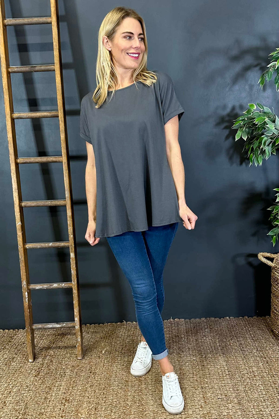 Genevieve Cotton Tee Charcoal