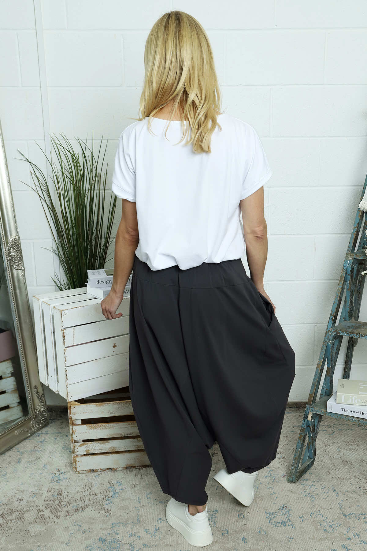 Janine Cotton Harem Trousers Charcoal