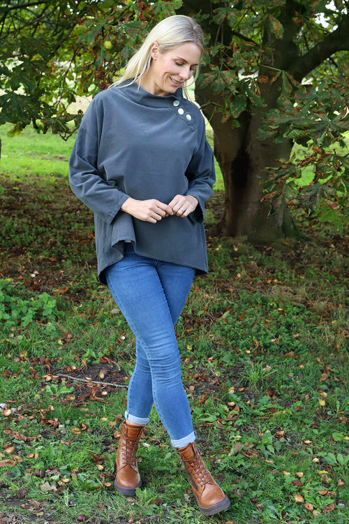 Bradley Needlecord Top Charcoal