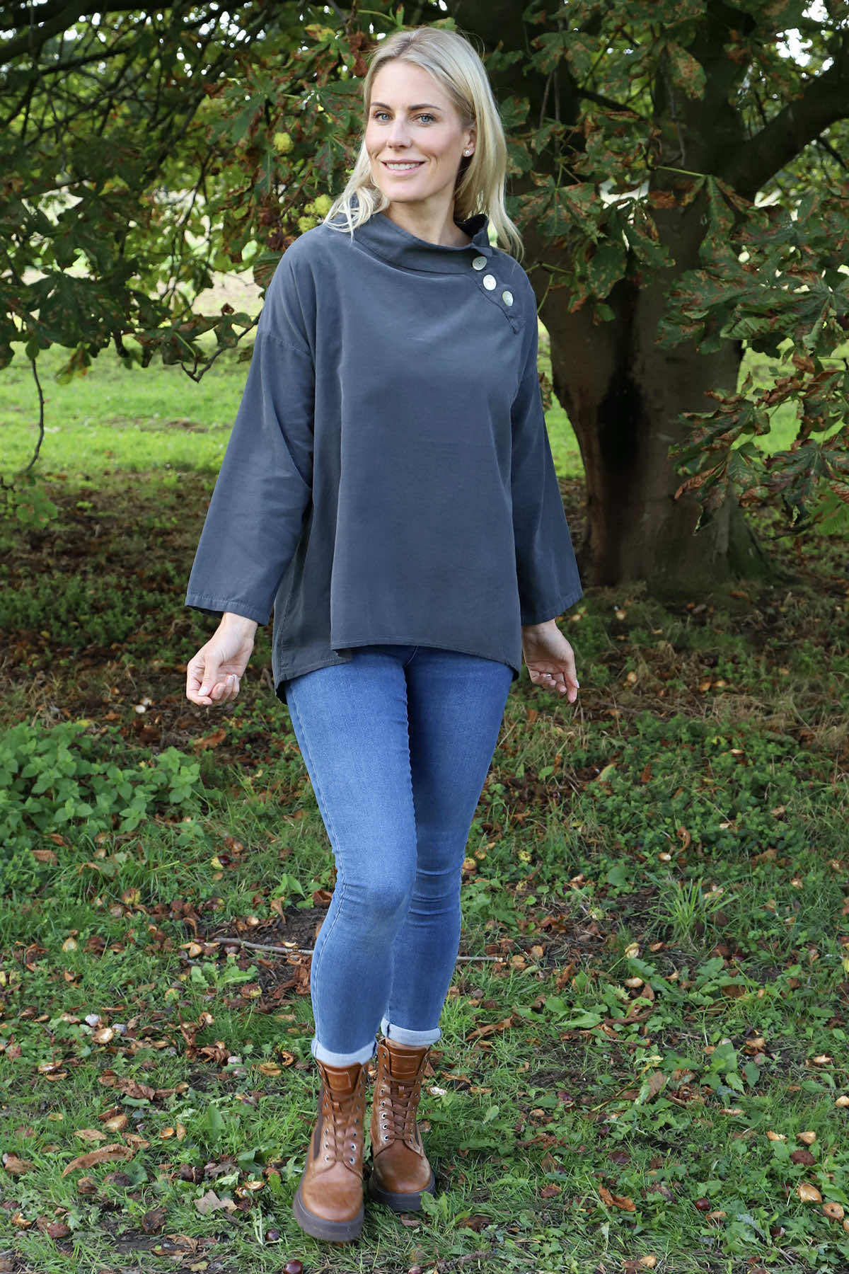 Bradley Needlecord Top Charcoal