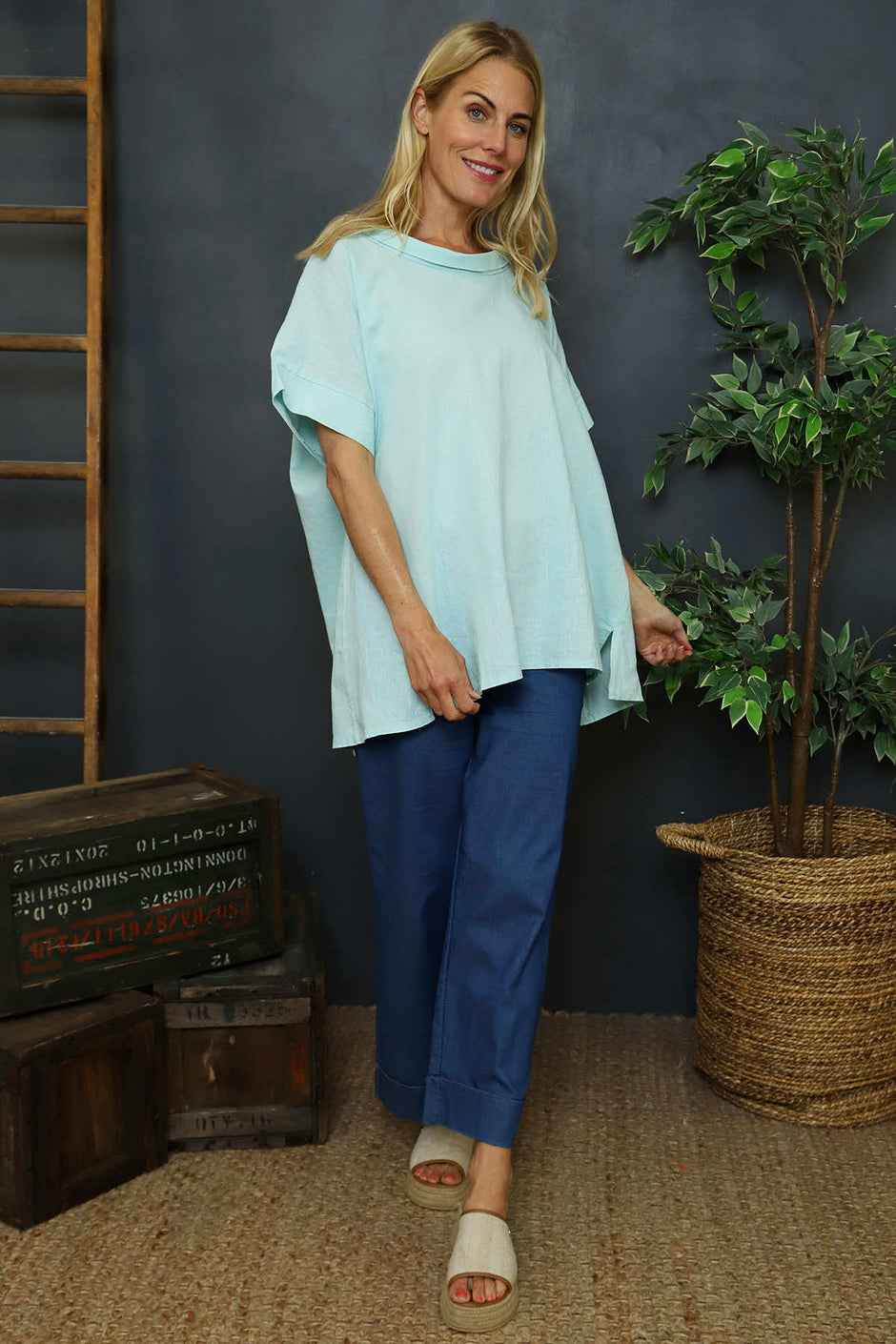 Baines Linen Top Mint