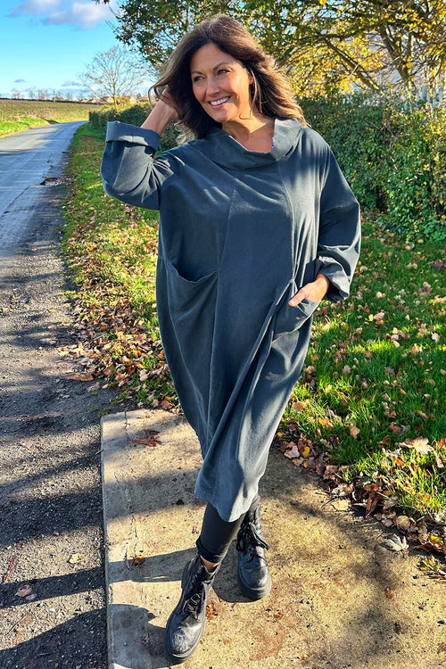 Christie Needlecord Dress Charcoal - Image 2