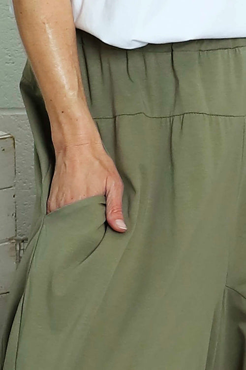 Janine Cotton Harem Trousers Khaki - Image 3