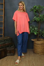 Baines Linen Top Coral Coral - Baines Linen Top Coral