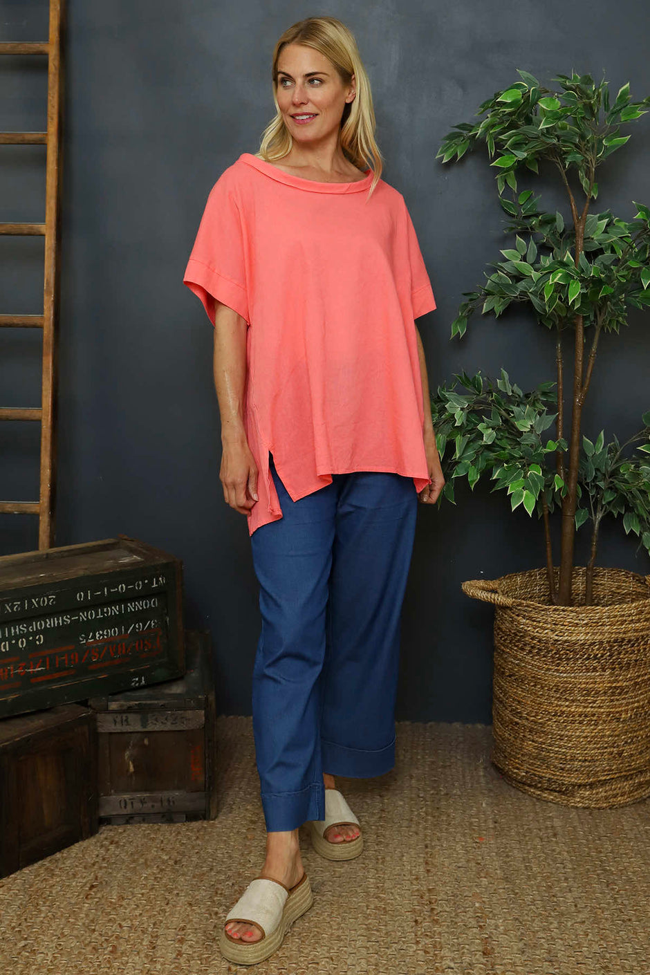 Baines Linen Top Coral