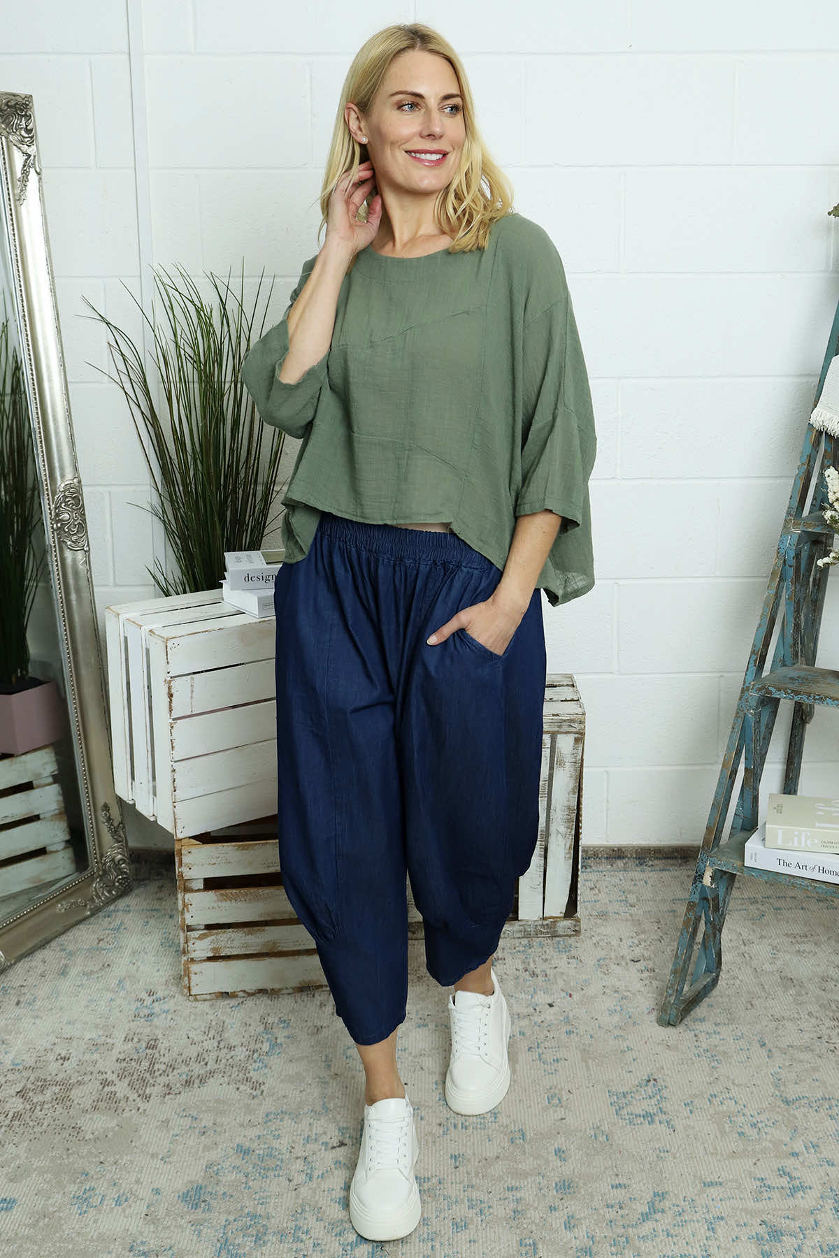 Maya Linen Top Khaki