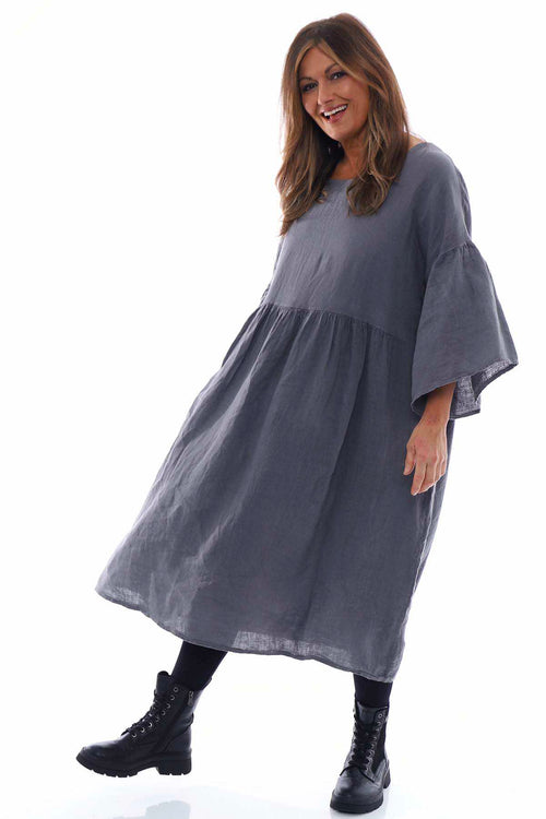 Katie Linen Dress Mid Grey - Image 1