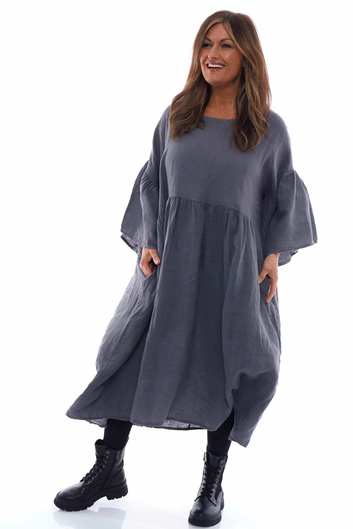 Katie Linen Dress Mid Grey