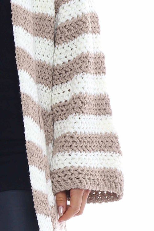 Eldora Long Stripe Knitted Cardigan Mocha - Image 4