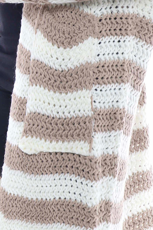 Eldora Long Stripe Knitted Cardigan Mocha - Image 5