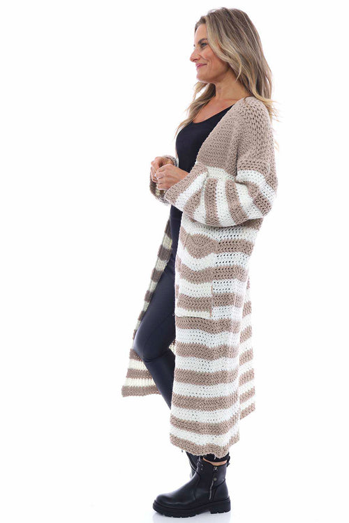 Eldora Long Stripe Knitted Cardigan Mocha - Image 6