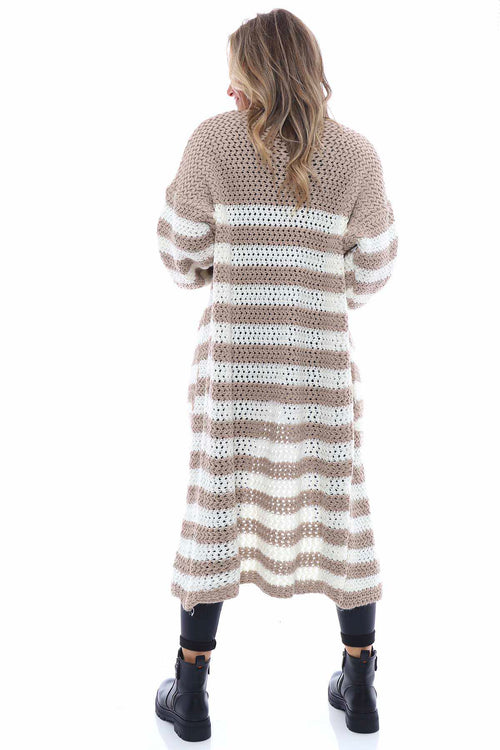 Eldora Long Stripe Knitted Cardigan Mocha - Image 7