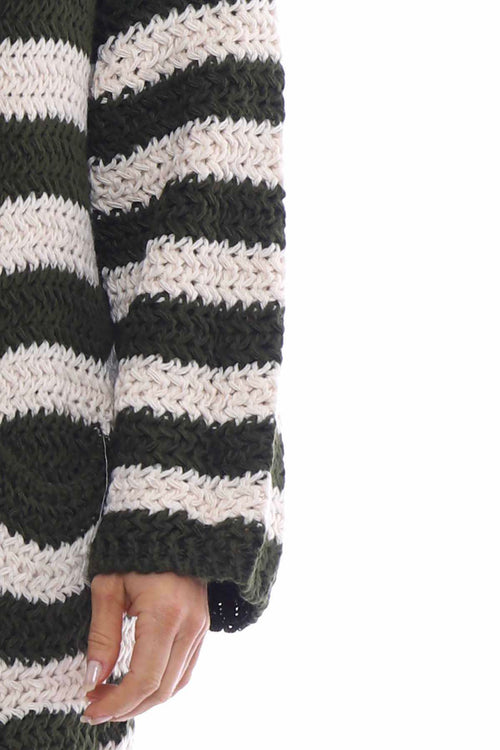 Eldora Long Stripe Knitted Cardigan Khaki - Image 4