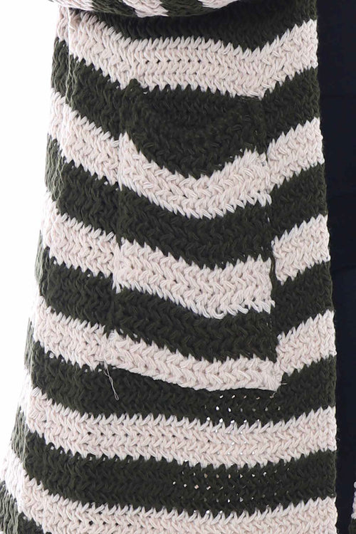 Eldora Long Stripe Knitted Cardigan Khaki - Image 5