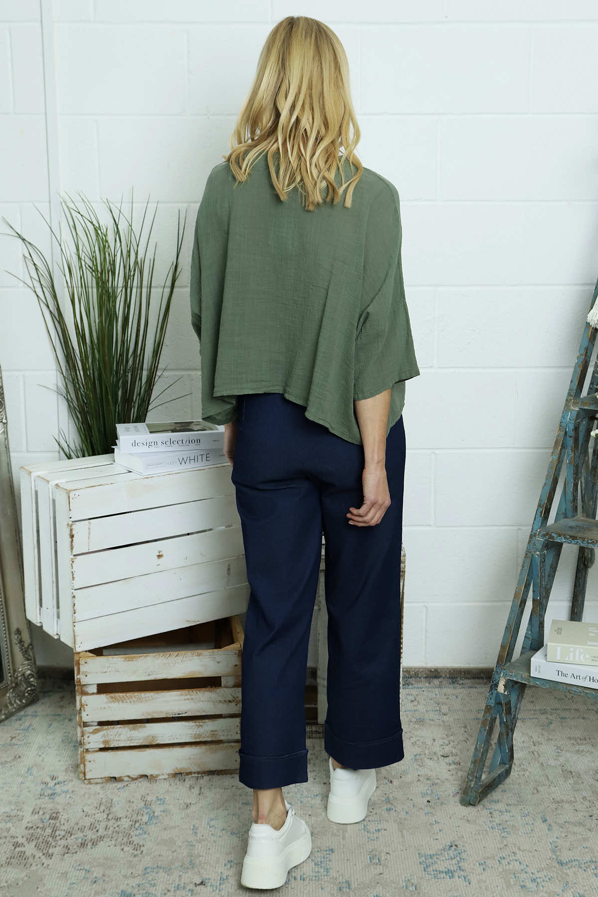 Maya Linen Top Khaki