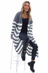 Eldora Long Stripe Knitted Cardigan Mid Grey
