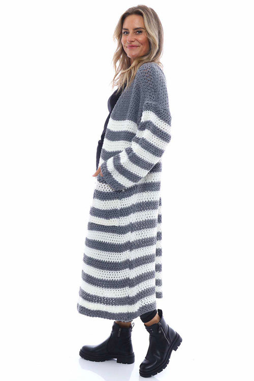Eldora Long Stripe Knitted Cardigan Mid Grey - Image 5
