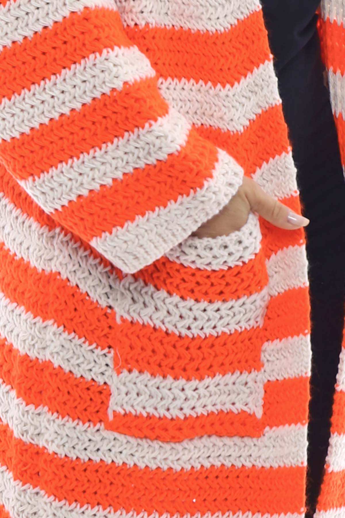 Eldora Long Stripe Knitted Cardigan Orange