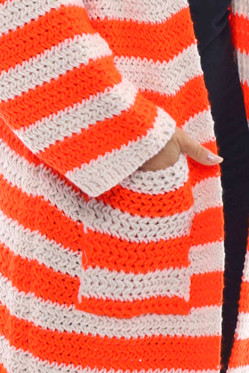 Eldora Long Stripe Knitted Cardigan Orange - Image 3