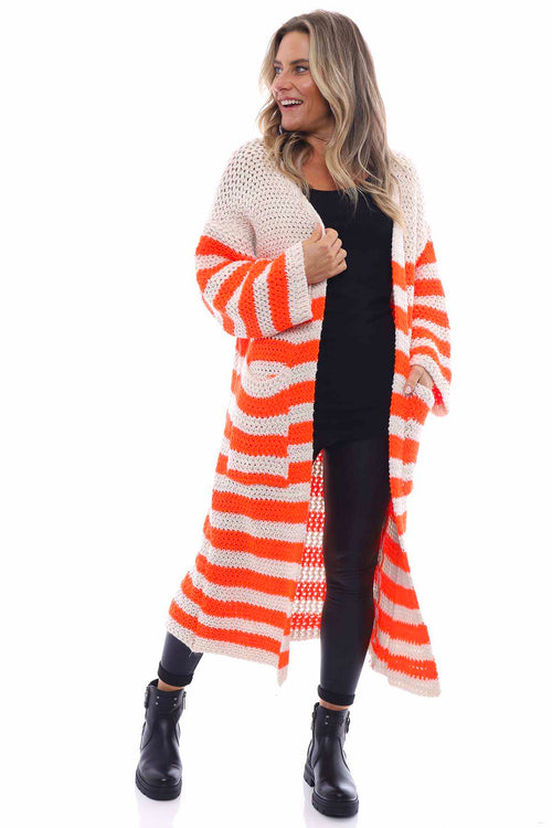 Eldora Long Stripe Knitted Cardigan Orange - Image 1