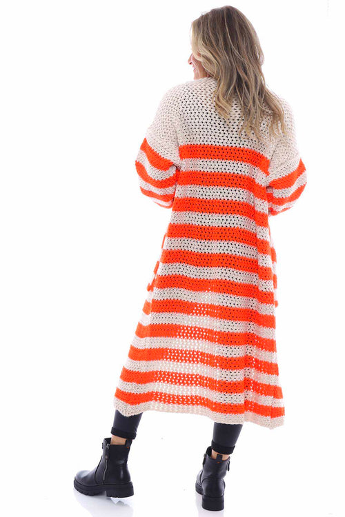 Eldora Long Stripe Knitted Cardigan Orange - Image 6