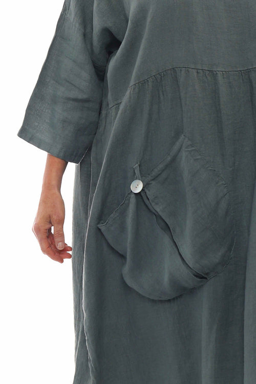 Keswick Pocket Linen Dress Khaki - Image 2