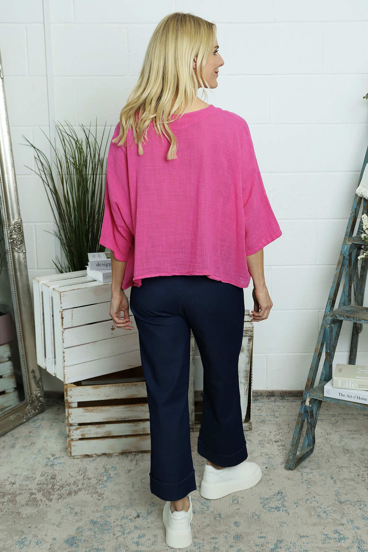 Maya Linen Top Fuchsia