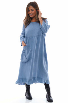 Keswick Pocket Linen Dress Denim Blue