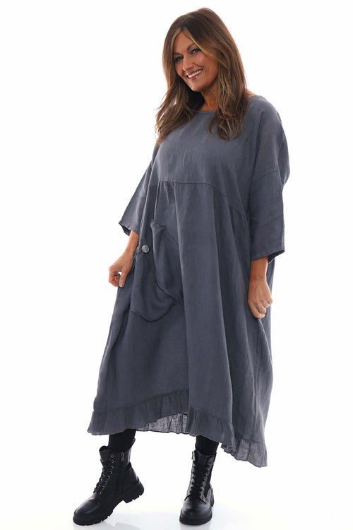Keswick Pocket Linen Dress Mid Grey - Image 2