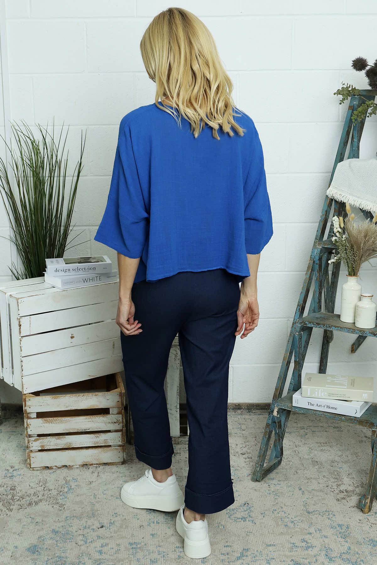 Maya Linen Top Cobalt
