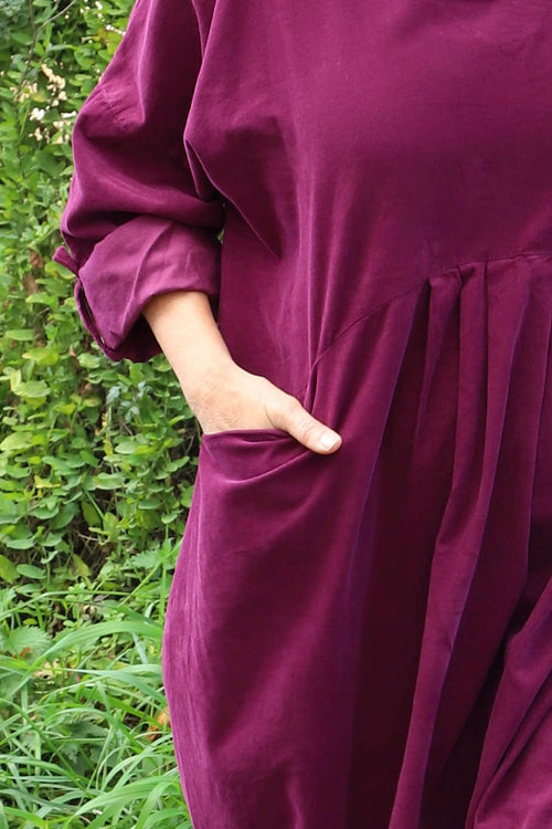 Dinah V-Neck Needlecord Dress Burgundy - Image 3