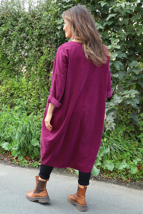 Dinah V-Neck Needlecord Dress Burgundy - Image 4