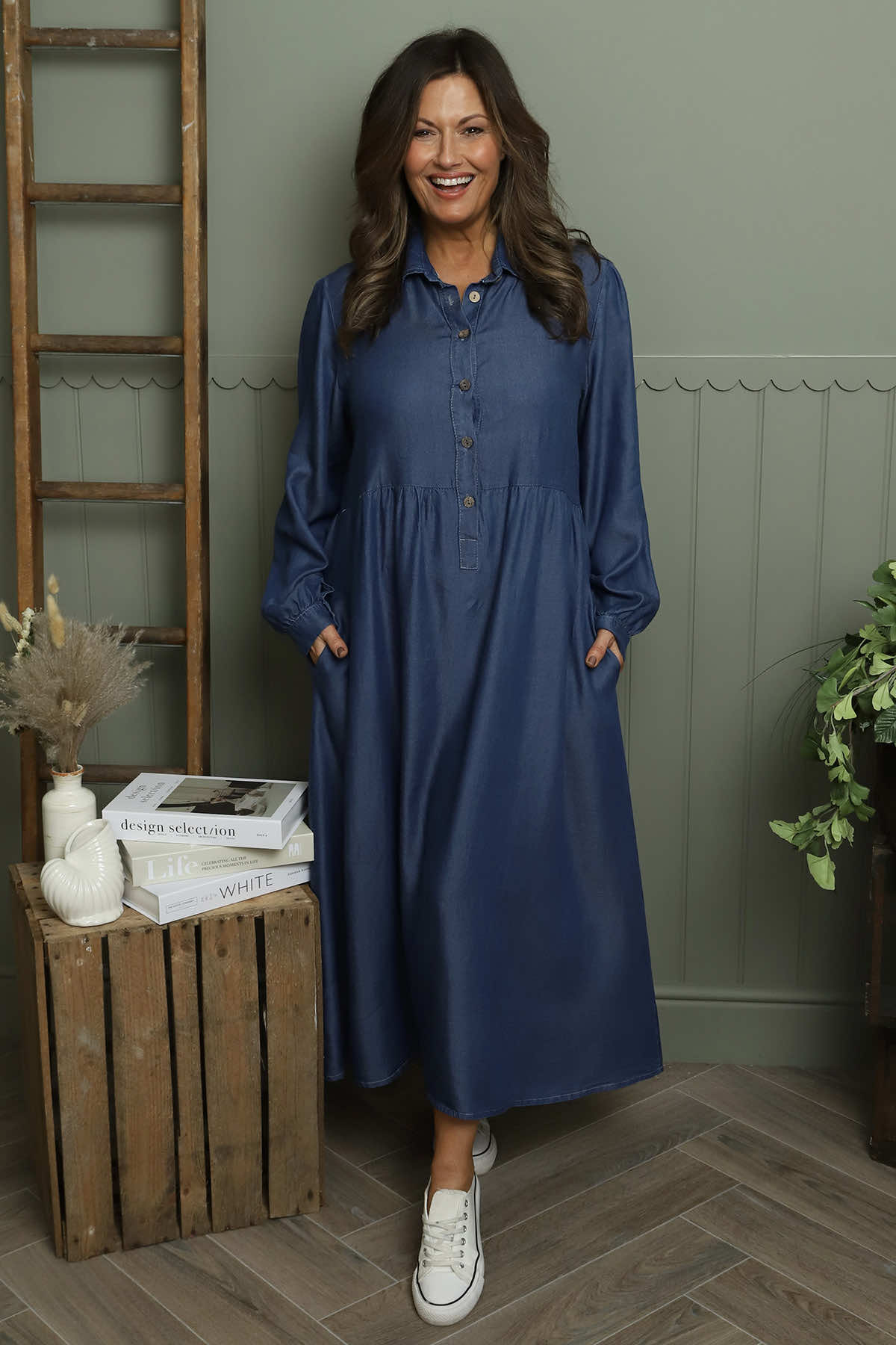 Helenton Button Dress Mid Denim