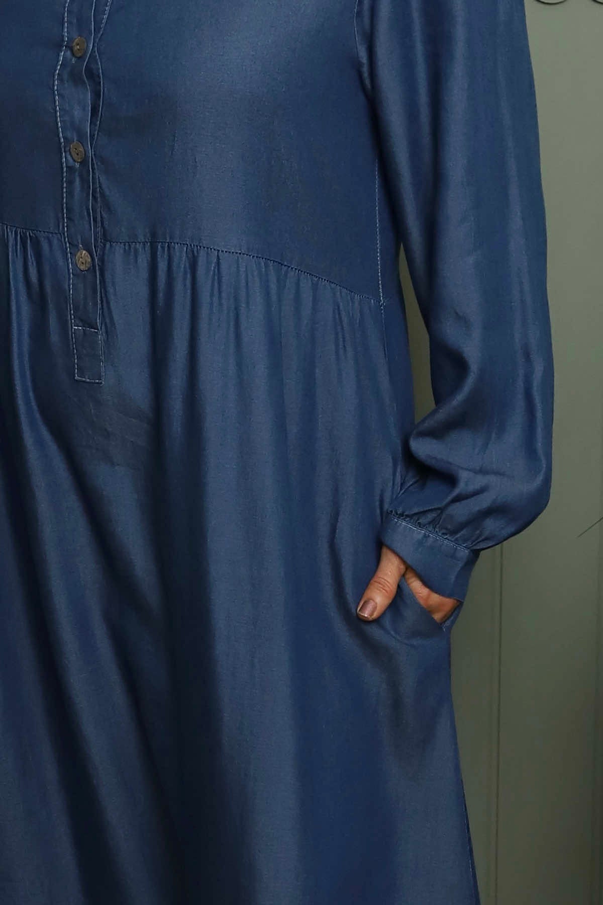 Helenton Button Dress Mid Denim