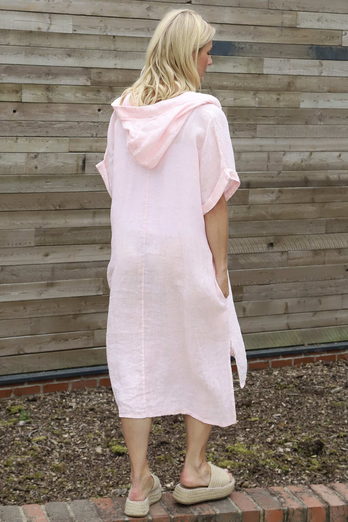 Carlina Hooded Flower Detail Linen Dress Bubblegum Pink