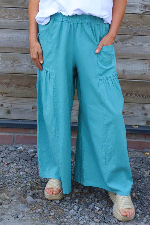 Aitana Pocket Linen Trousers Sage Green - Image 3