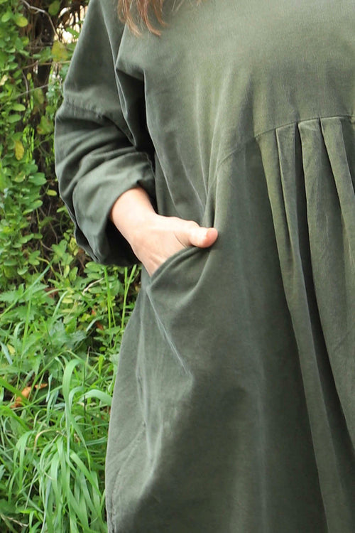 Dinah V-Neck Needlecord Dress Khaki - Image 3