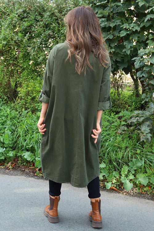 Dinah V-Neck Needlecord Dress Khaki - Image 4