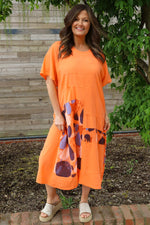 Sorrento Print Linen Dress Orange Orange - Sorrento Print Linen Dress Orange