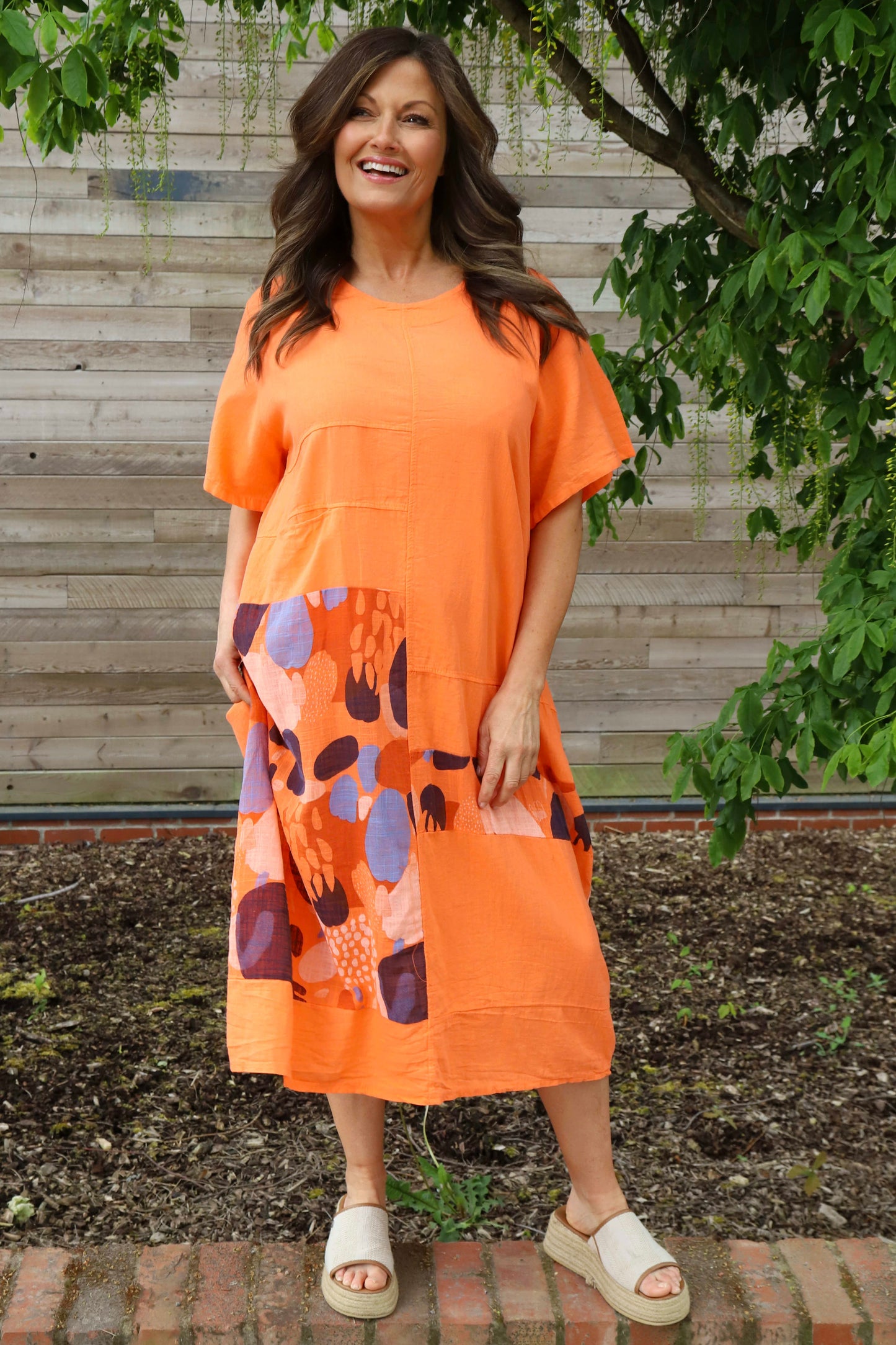 Sorrento Print Linen Dress Orange